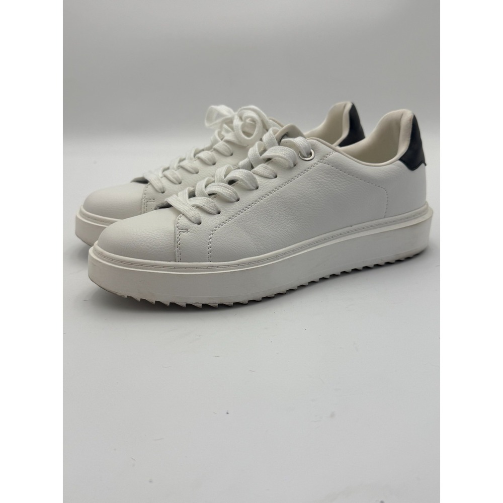 Steve Madden Womens White Platform Sneakers Black Heel Lace Up Casual Shoes